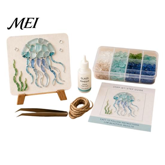 Nautical Beach Theme Craft DIY Sea Glass Art Mosaic Kit, Ocean Animal Themed Set for Adults Environmental Friendly Materials Beginner, Handmade