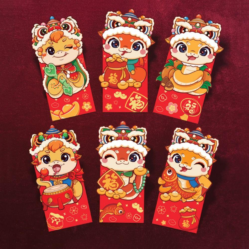 6pcs/set Chinese Style Red Envelope Snake Pattern Lucky Money Packets Money Pouches  New Year Gift