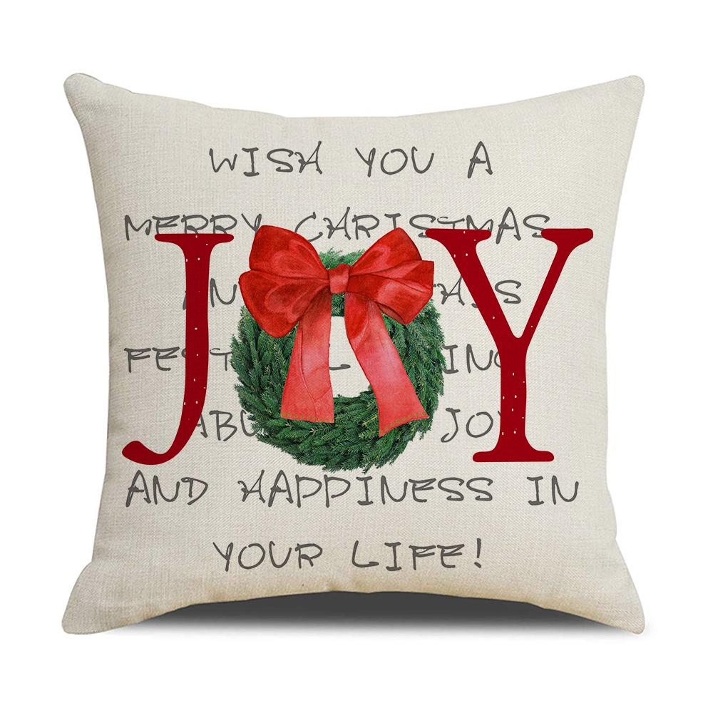 Red and Black Plaid Christmas Pillow Holiday Pillow Cover Linen Cartoon Print Holiday Cushion Cover