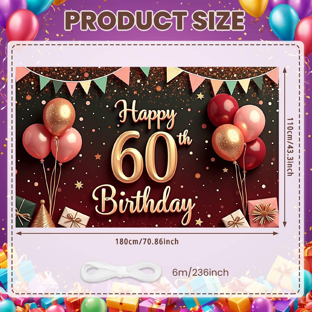 60th Birthday Backdrop Sparkle Details Banner Birthday Background Gift Box Elements 60th Birthday Display For Family Gatherings