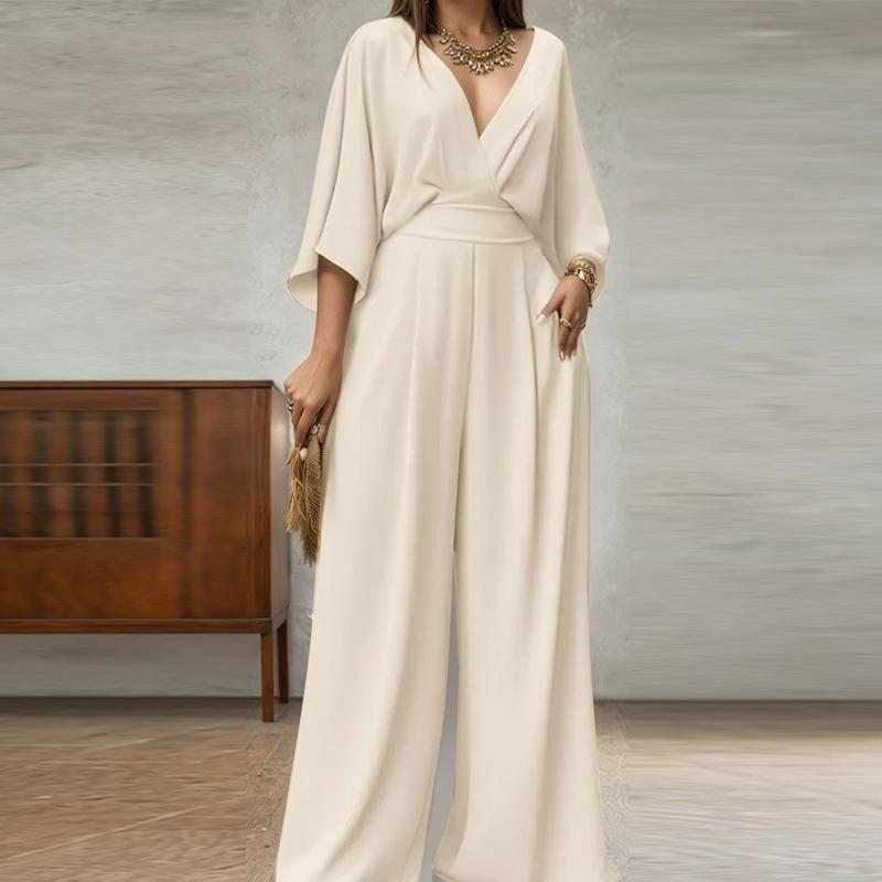 

ZANZEA Женские повседневные комбинезоны с V-образным вырезом, свободные, с рукавами 3/4 и широкими штанинами 3XL абрикосовый