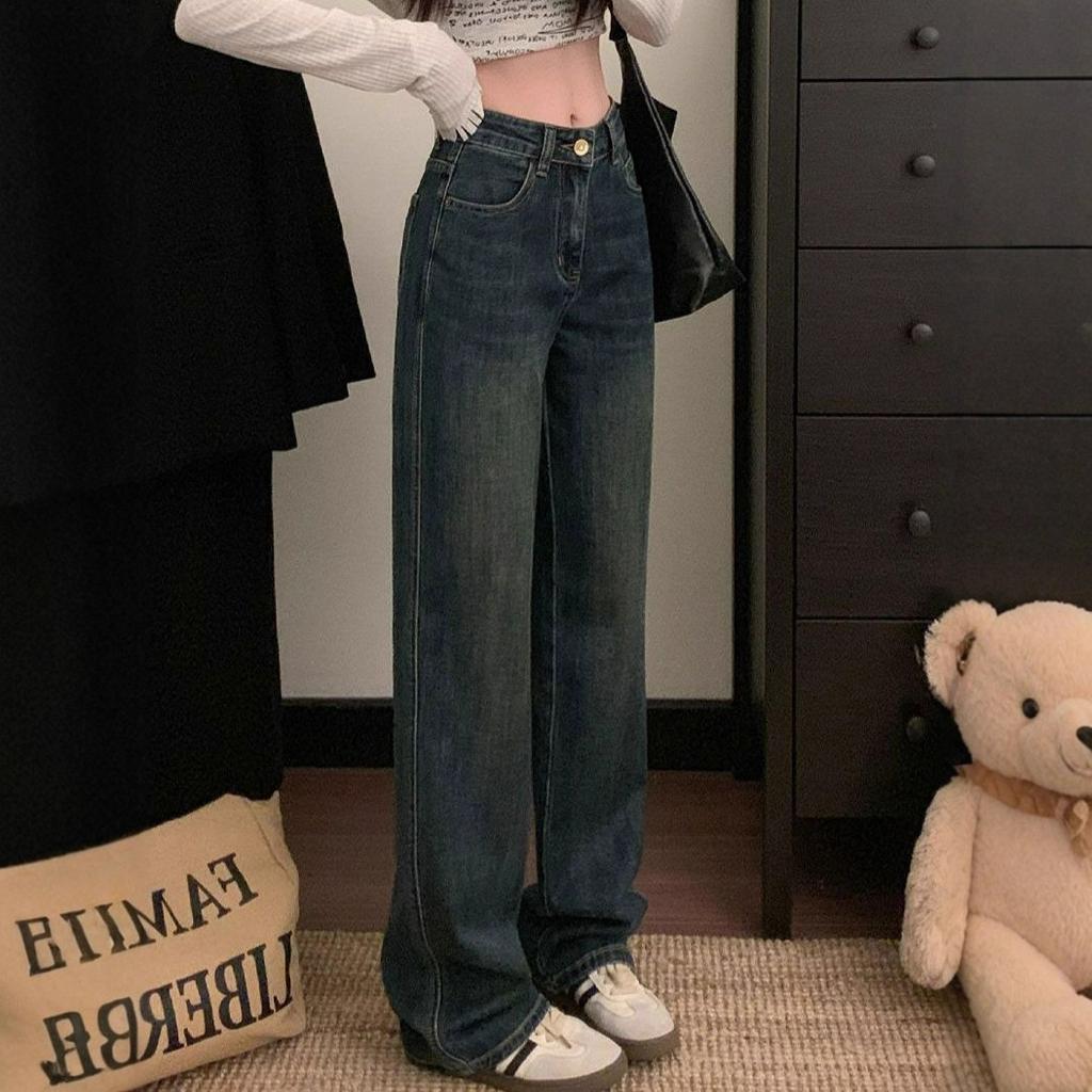 comfortable Large Size Denim Jeans Women Retro Loose Skinny High Waist Straight Drag Floor Wide-leg trousers Jeans for Women Long Denim Pants