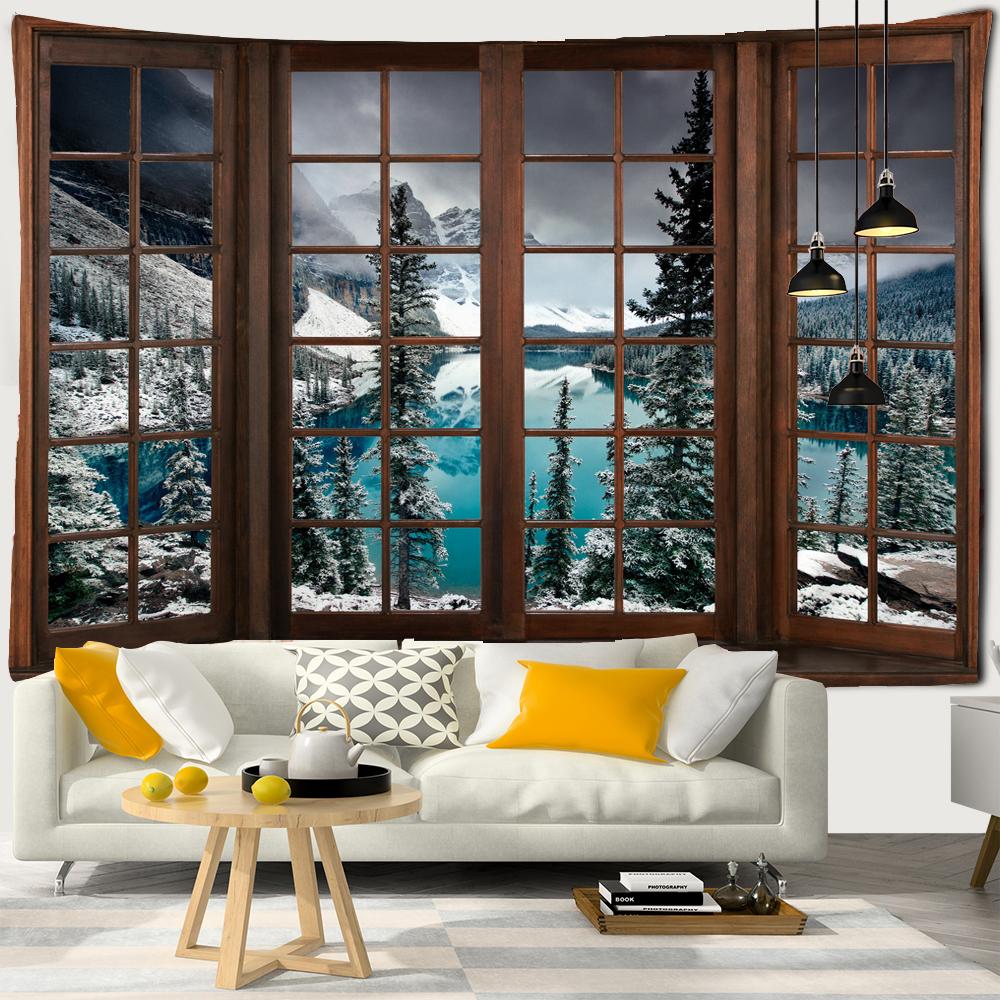 3D Window Scenery Decoration Tapestry Hippie Wall Bohemian Style Decoration Tapestry Bedroom Dormitory Wall Tapestries