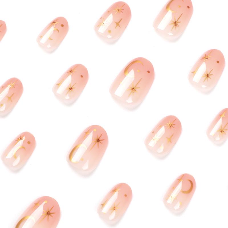 Star & Moon Press-On Nail Art Stickers with Short False Fingernail Tips