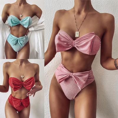 Women's Swimwear Solid Color Sequined Sexy Bikini One Piece Swimsuit Beachwear Bathing Suits