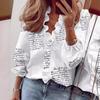 Sommer Herbst Neue Langarm Rüschen Casual Shirt Frauen Tops Vintage Print Elegante Plus Größe Bluse Frauen Mode Tasten Lose Weibliche Shirts 24662