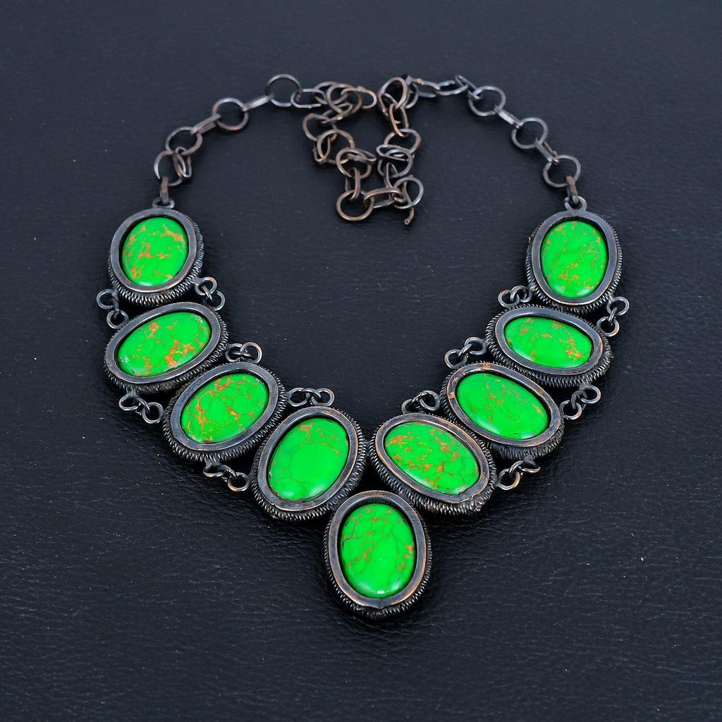 Green Copper Turquoise Necklace, 999 Copper Wire Wrapped Gemstone Jewelry, Handmade Necklace Amazing Jewelry, Gift For Her