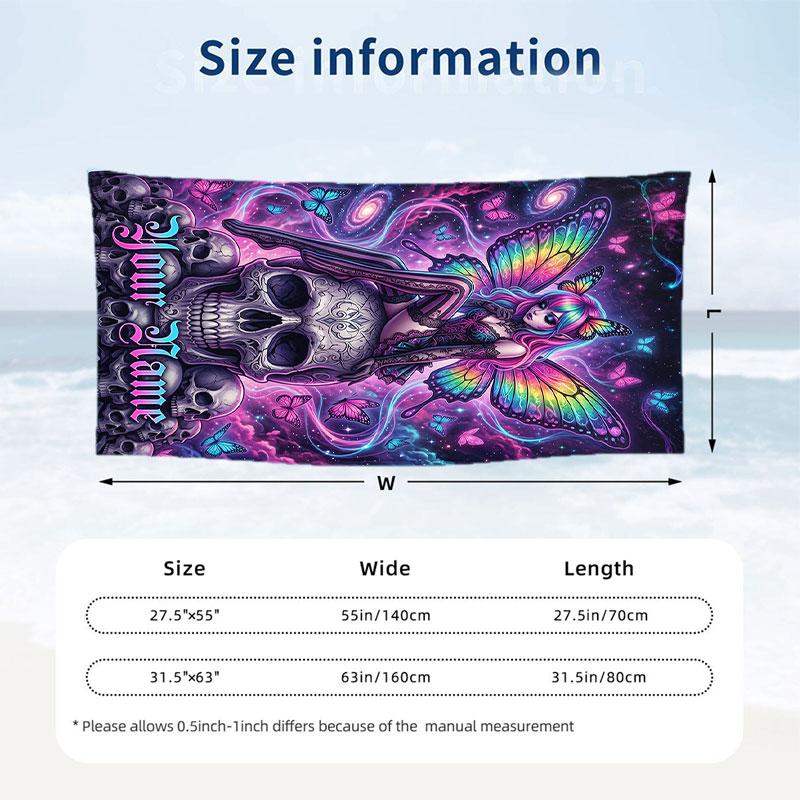 Butterfly Theme Beach Towel Personalized Custom Name & Text Soft Quick Dry Beach Towel for Swimming Travel