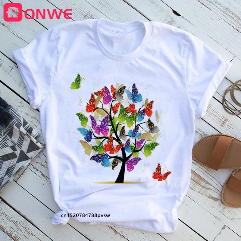 Woman Butterfly Tree 3D Print Harajuku Summer Tshirts Casual Round Neck Short Slee Top T- Shirt