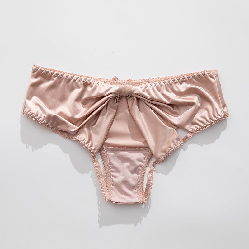 Women's Summer Silky Satin Bow Hollow Sexy Half Package Hip Low Waist Panties