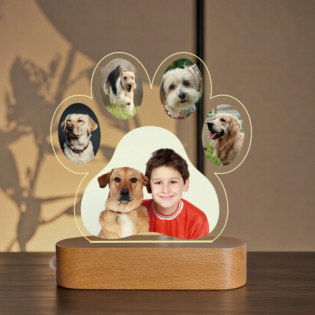 Personalized Dog Paw LED Light Frame Multi Photo Pet Picture Frame with Soft Warm Glow Unique Keepsake Gift for Dog Lover