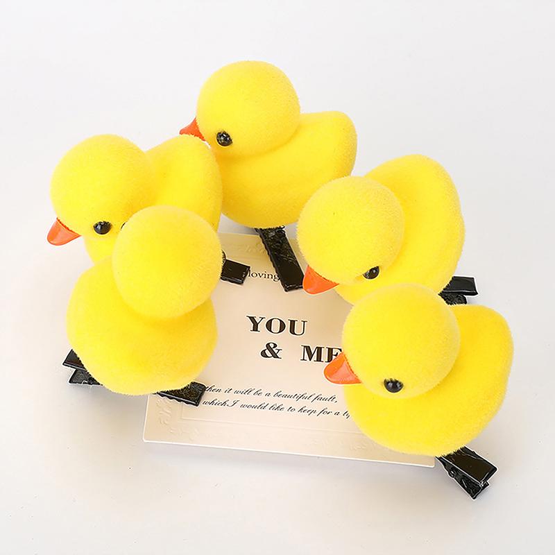 5Pcs/Lot Cartoon Funny Children 3D Little Yellow Duck Plush Hairpin Funny Christmas Gift Cute Spring Headdress Accessories