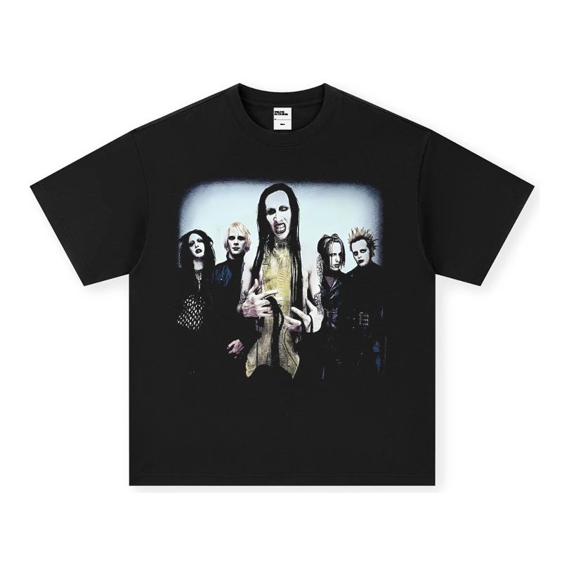 Halloween Costume Goth Punk Pattern Print Cotton Short Sleeve Vintage Top Round Neck T-shirt Casual Loose Streetwear Unisex