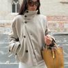 Stand Collar Asymmetric Woman's Coats Jacket for Woman Wool Short Tops Loose Cropped Jackets Autumn Winter Wear Daily Outfits