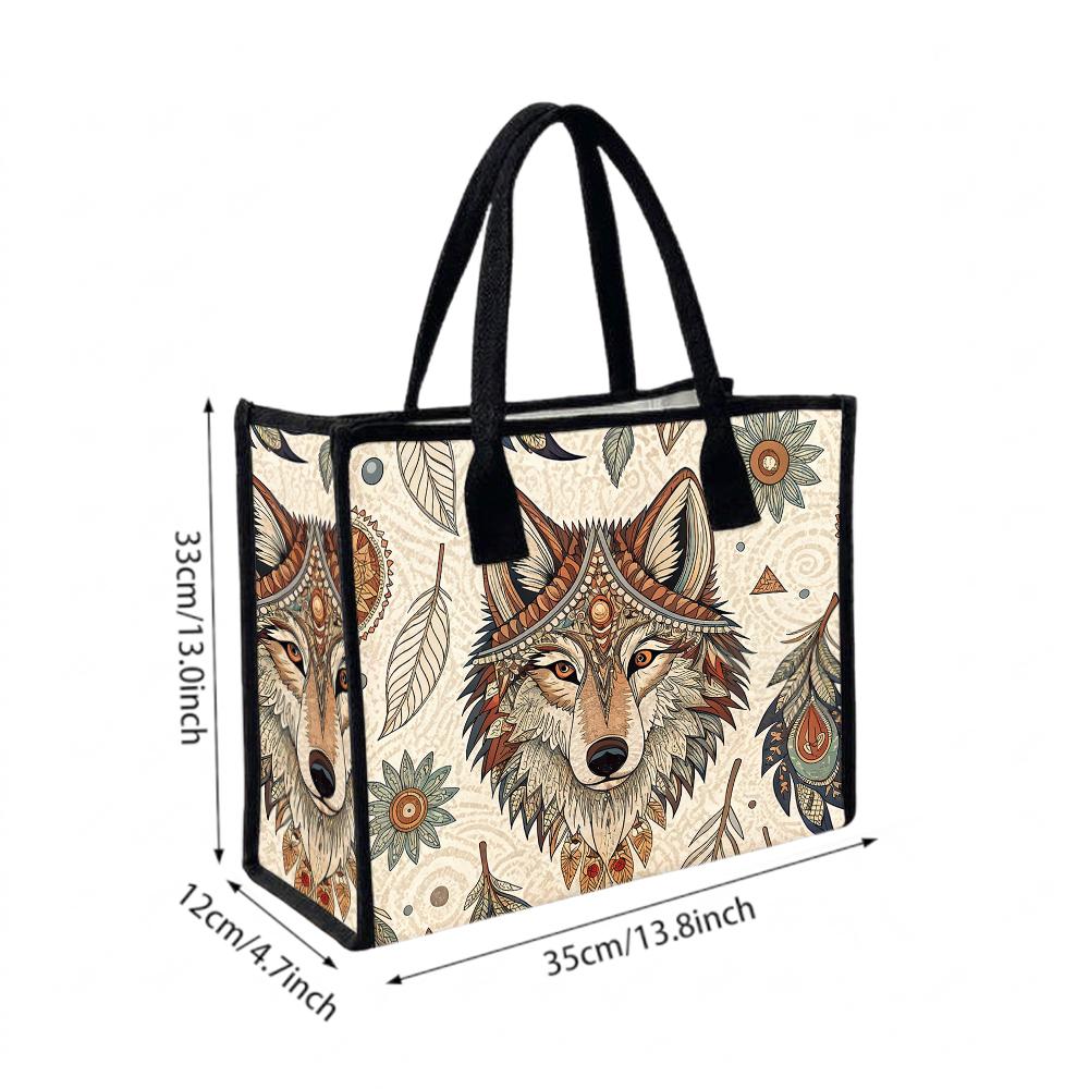 Bohemian Wolf Printed Tote Bag Casual Large Capacity Daily Commuter Shopping Handbag