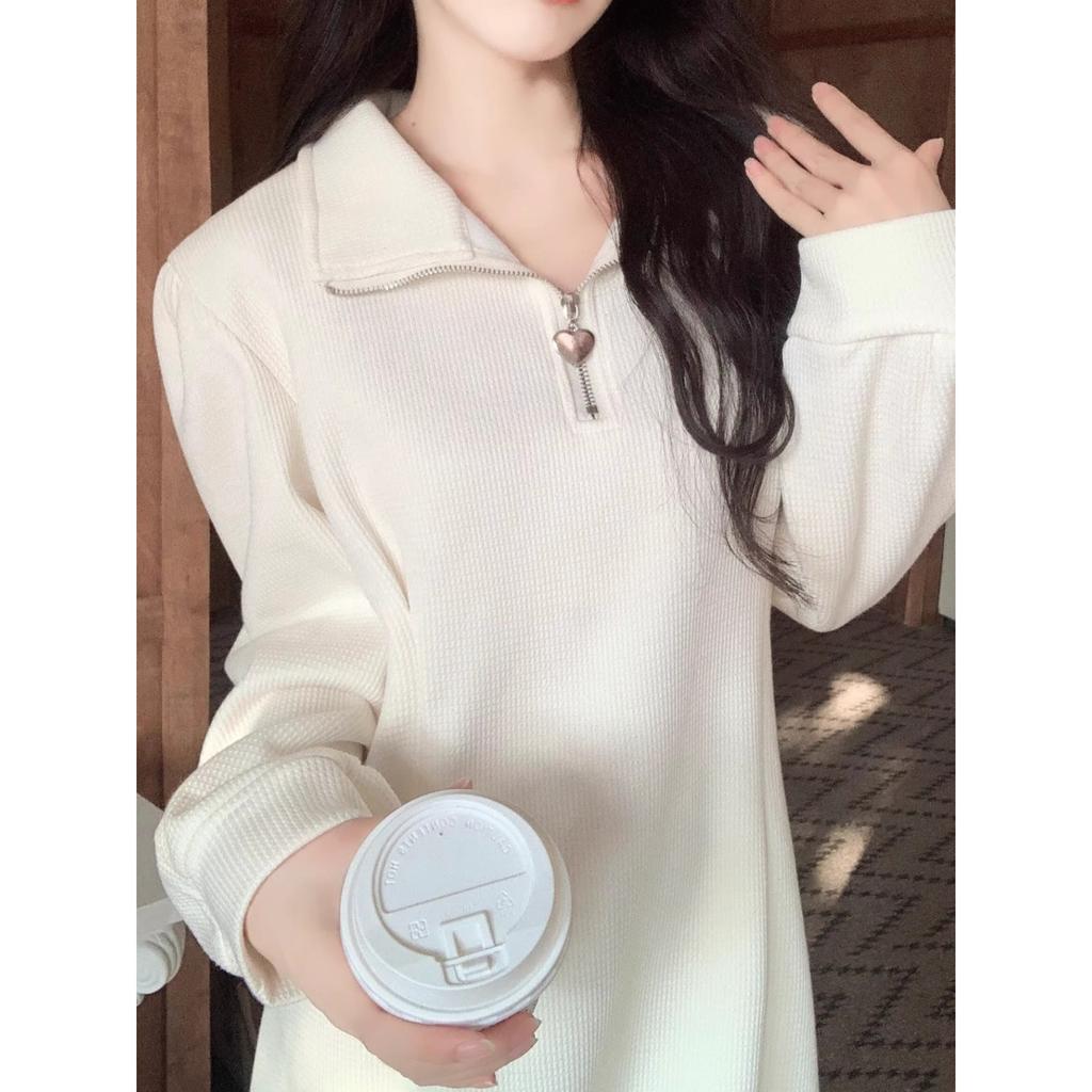 Premium Black Half-zipper Sweater Dress Women's Autumn and Winter Large Size Fat Mm Thin European Temperament Backing Skirt