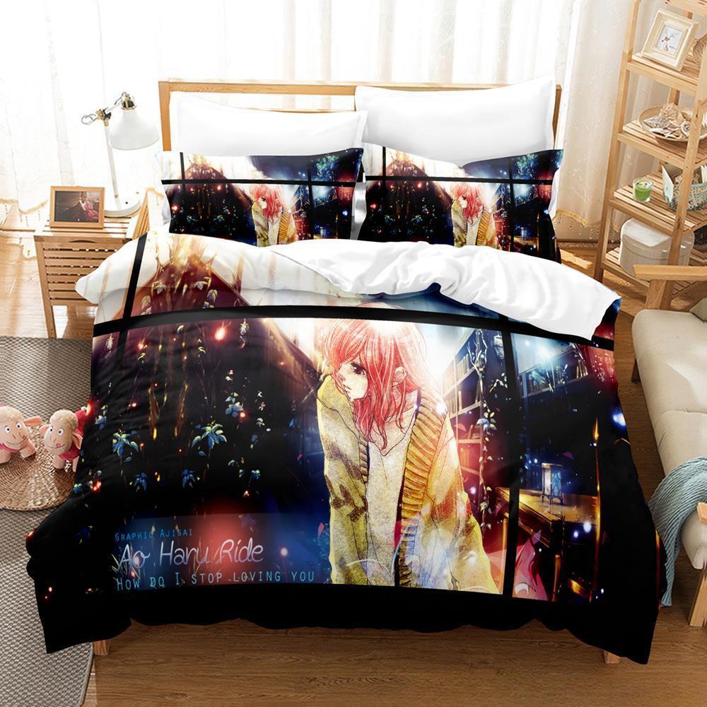 AO HARU RIDE Bettwäsche-Set, Einzel-, Zwillings-, Voll-, Queen- und King-Size-Bettset, Schlafzimmer für Erwachsene und Kinder, Bettbezug-Set, 3D-Druck, Anime-Bettlaken-Set