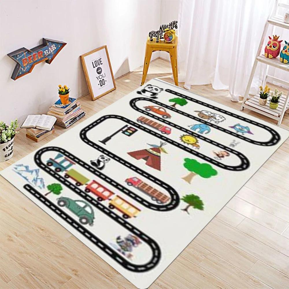 Stadsracerbana Lek för barn Stora områdesmattor Pojkars sovrumsdekorationer Matta för vardagsrum Halkfri Barnens golvmatta