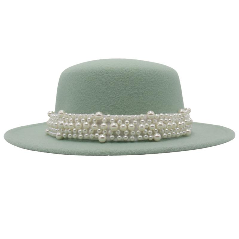 Французский ретро шерстяной цилиндр женская плоская шляпа-цилиндр жемчужная фетровая шляпа с широкими полями солнцезащитная шляпа m (6.5 flat top m)