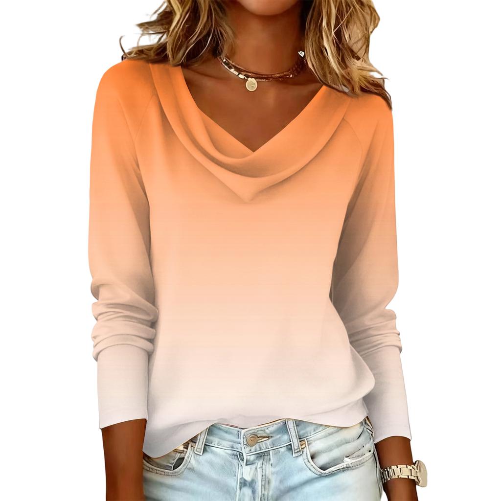 Ladies' Gradient Printed Casual Fashion Long Sleeved Pullover Top