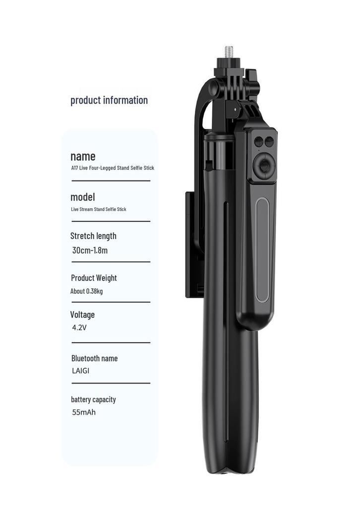 1.8M Anti-Shake Bluetooth Selfie Stick with Retractable Tripod for Smartphones