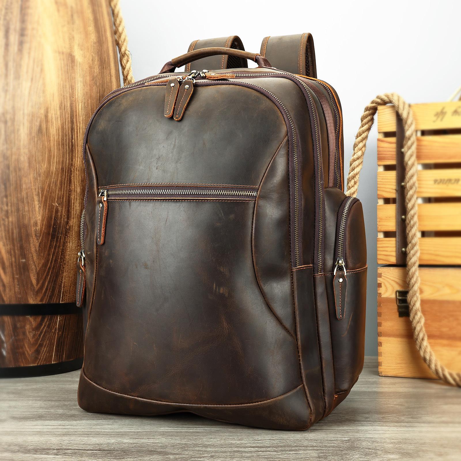 

Ретро-рюкзак из натуральной кожи большой вместимости для мужчин, повседневный рюкзак из натуральной кожи высшего качества, дорожная сумка для мужчин кофейный