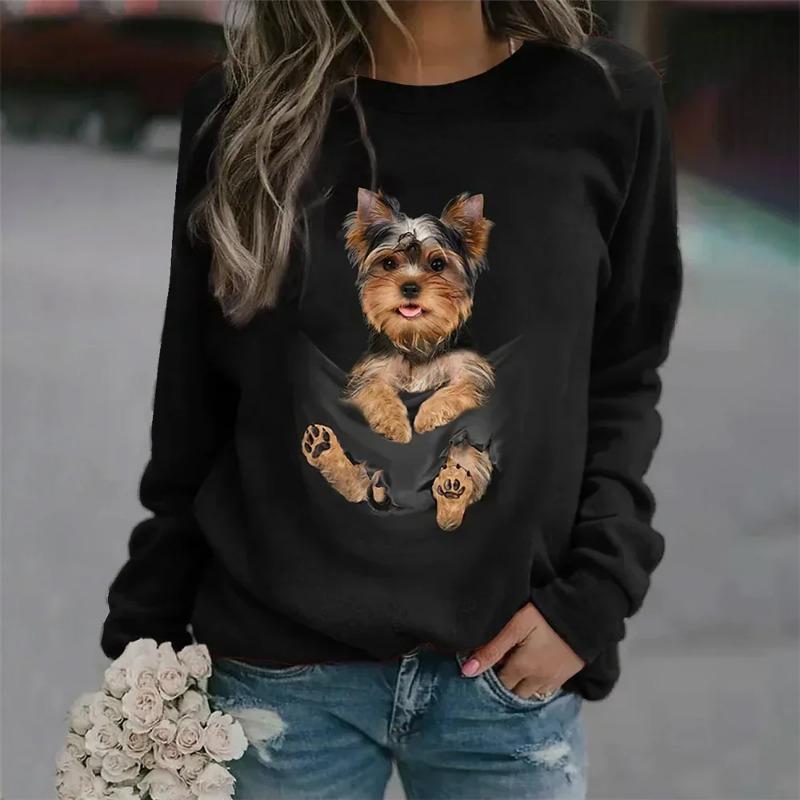 Women's 3D Pullovers O-neck Long Sleeve Cat Puppy Fashion Animal Cute Pet Print Hoodies Large Casual Street Wear Oversize Sweatshirt Ootd