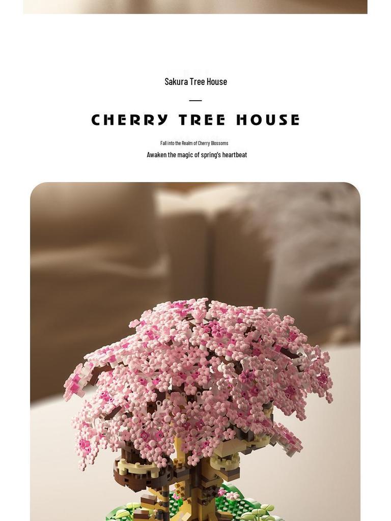 Cherry Blossom Treehouse Compatible with LEGO Blocks - DIY Flower Ornament & Gift for Girls