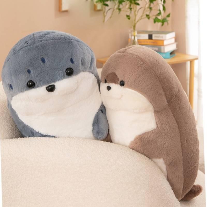 Soft And Cuddly Grey And Khaki Seal Plush Toy For Cozy Sleep And Comforting Pillows