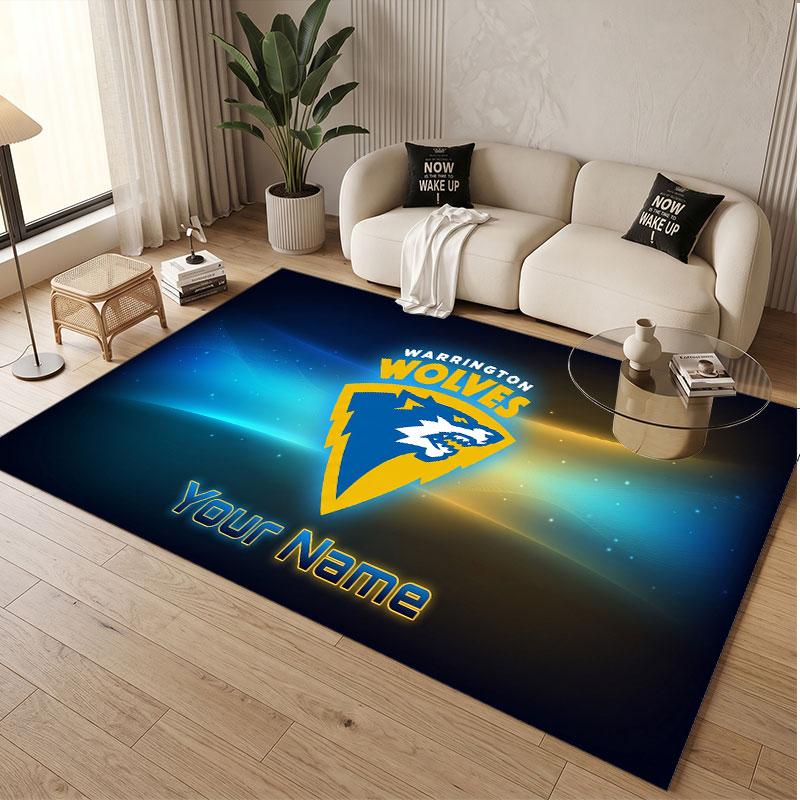 Custom Rug Warrington Wolves FC Pattern Print Name Text Soft Non‑Slip Floor Carpet for Home Indoor Decoration