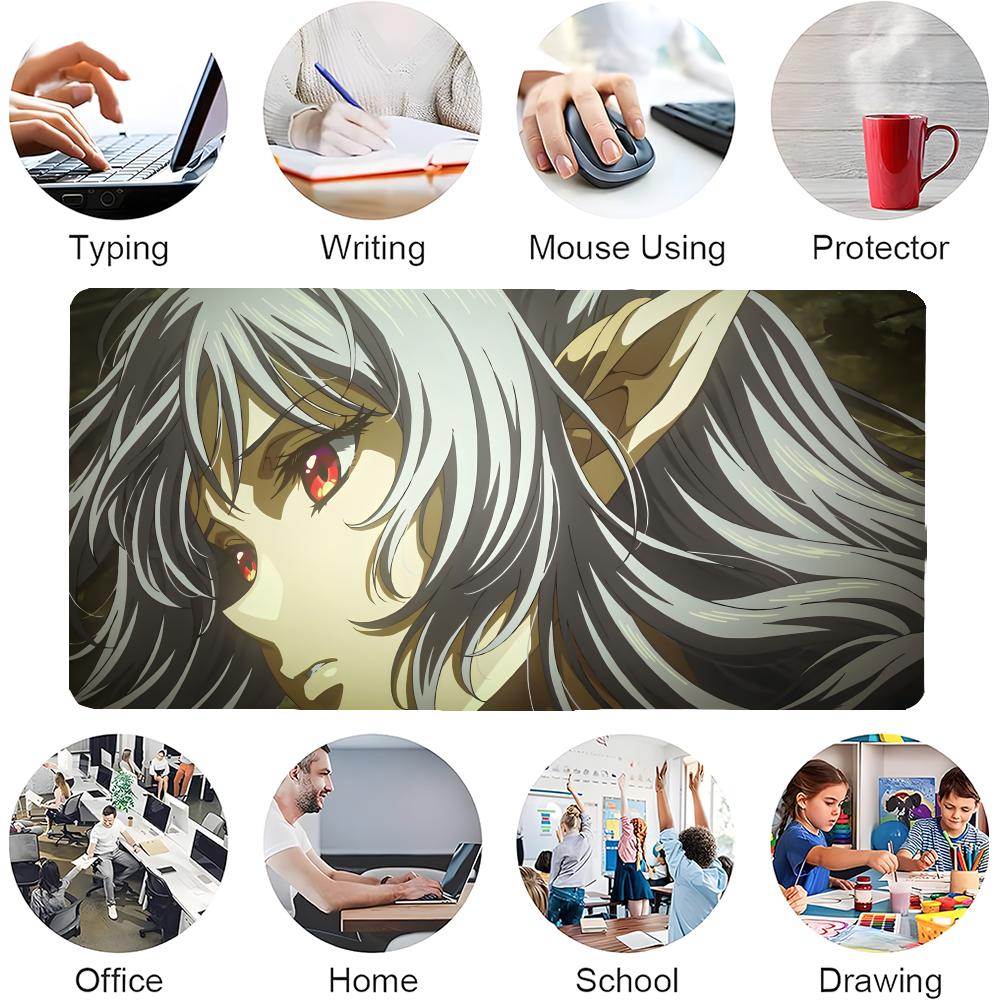Gaming Mouse Pad Large Antislip Stitched Edges Cute Silver Hair Elf Anime Girl Mat for PC Gamers and Daily Office Desk Use