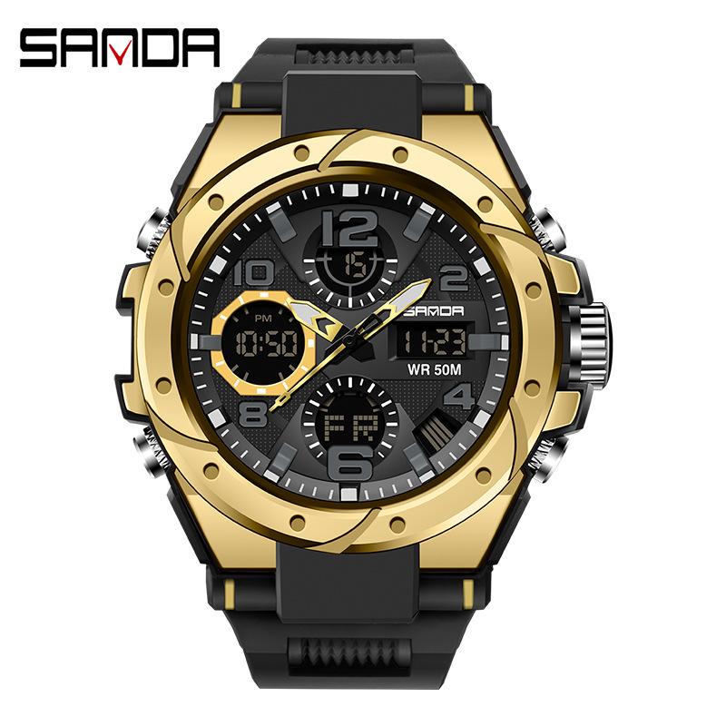Sanda Men's Multifunctional Dual Display Luminous Waterproof Sports Watch for Teens