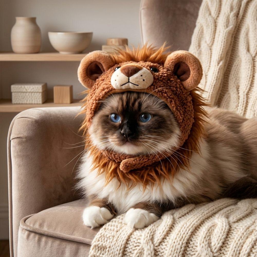 Funny Dog Plush Lion Hat Skin Friendly Cat Costume Headwear Cat Lion Shape Hood Birthday Gift