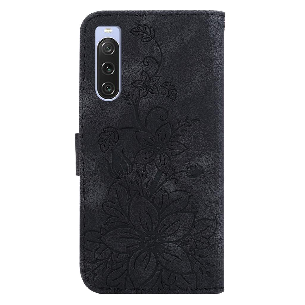 For Sony Xperia 10 V Shockproof PU Leather Phone Case Imprinted Lily Flower Cover Wallet Stand Shell