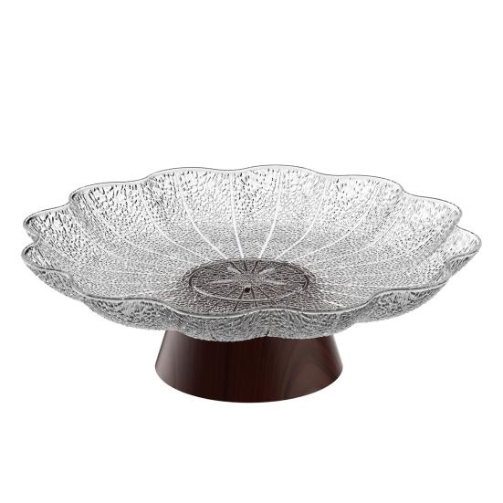 Clear Fruit Bowl with Wooden Base Modern Serving Tray for Living Room серый/чистый