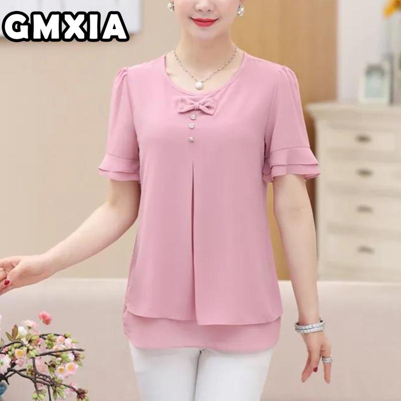 

GMXIA Женская мода Повседневный досуг Однотонный принт Короткий рукав O-образный вырез Блузки и рубашки S розовый