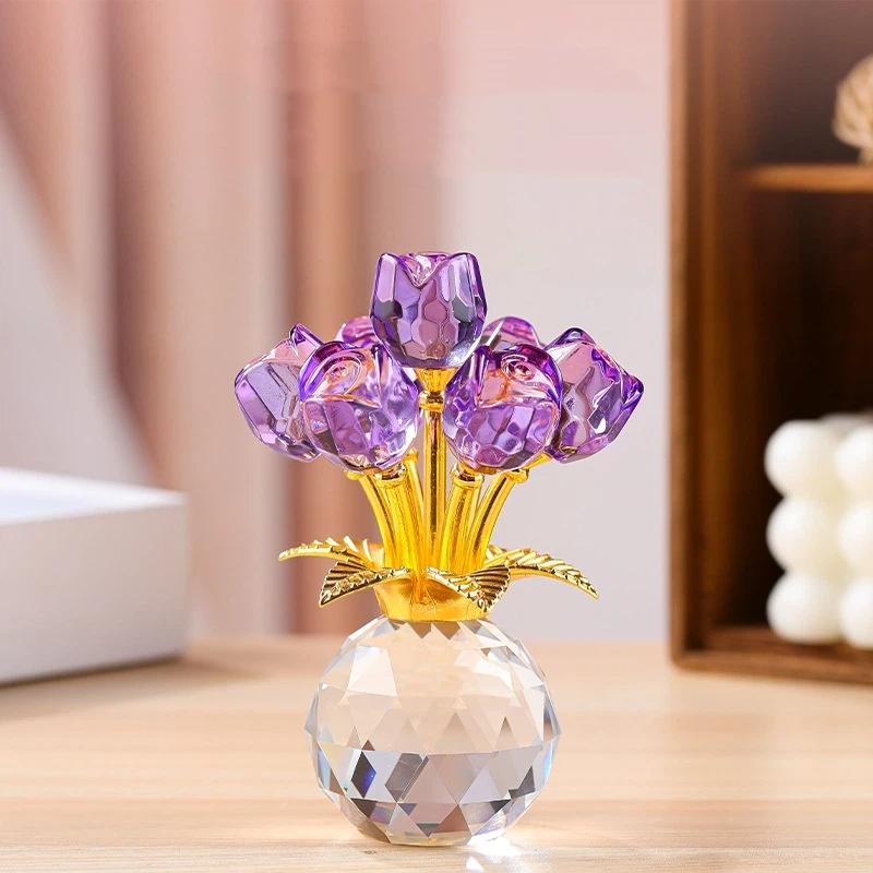 Ornate Crystal Rose Sculpture Handmade Artful Decor for Romantic Atmosphere