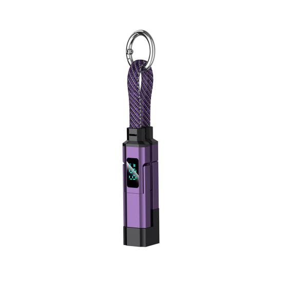 65W 4 in 1 Keychain Cable, Fast Charging Data Cable with LED Display, 8-Pin/Type-C/USB-A/USB-C, Portable Keyring Cord for Most Phone