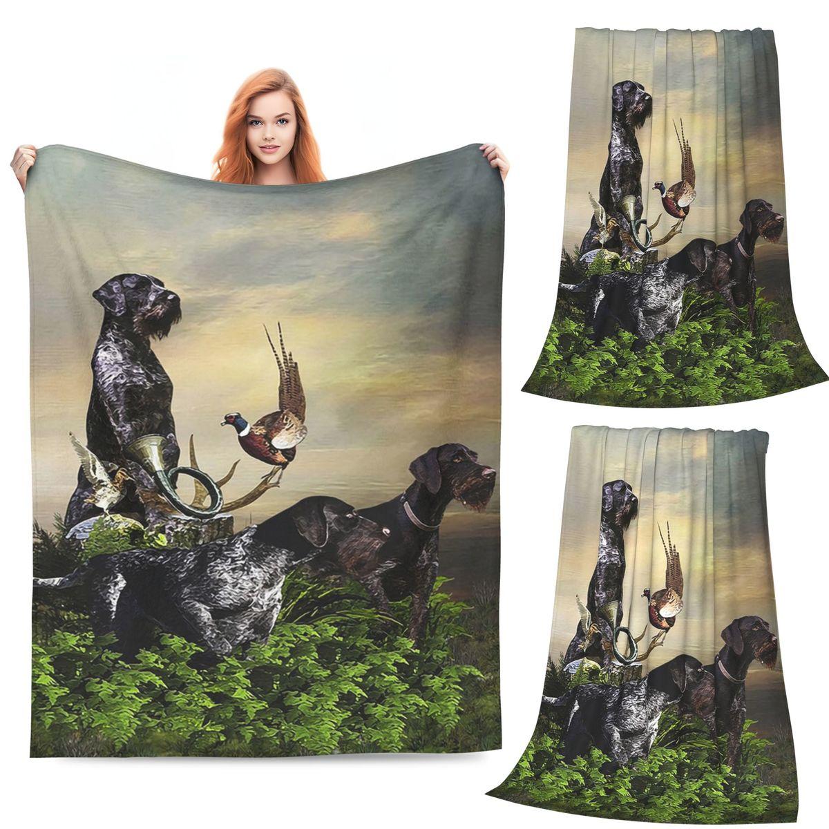 German Wirehaired Pointers Gundogs Blankets Soft Warm Flannel Throw Blanket Bedding for Bed Living room Picnic Travel Home Sofa 80x120cm