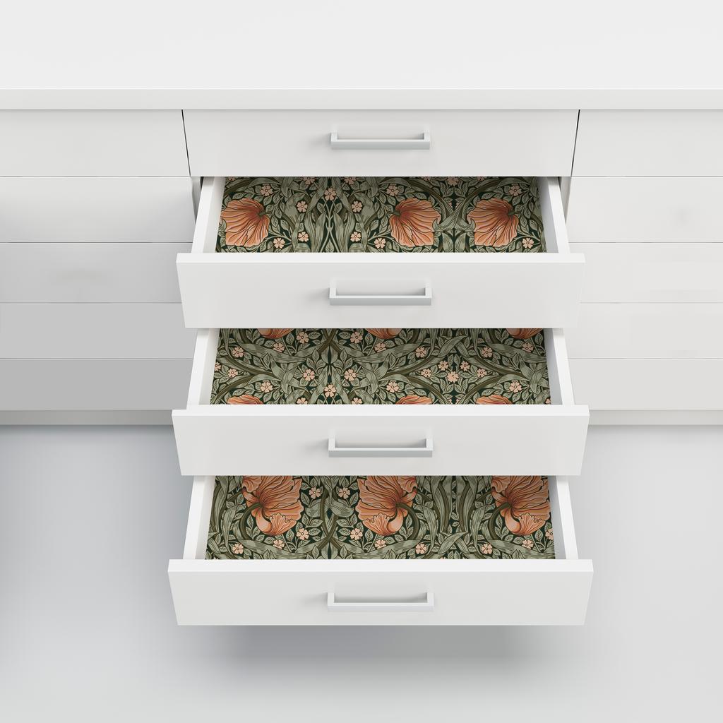 1pc Vintage Floral Self-adhesive Wallpaper Peel And Stick Botanical Sage Green/Tangerine Wall Murals Home Kitchen Bedroom Decor