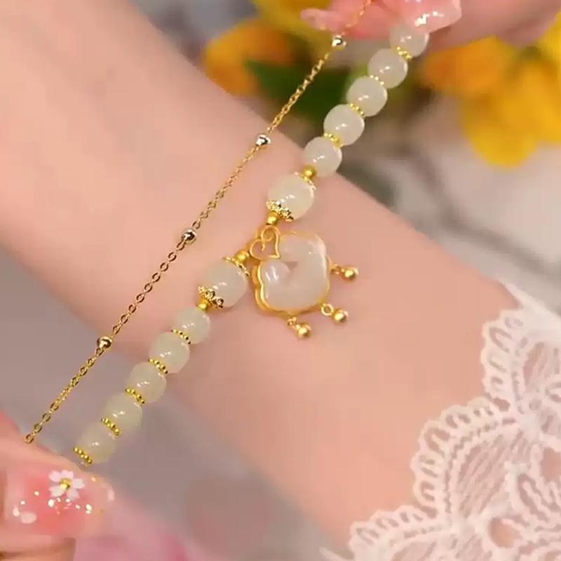 Women  Lucky Bracelet Imitation Hetian Jade Temperament Beaded Bracelet Jewelry Gift
