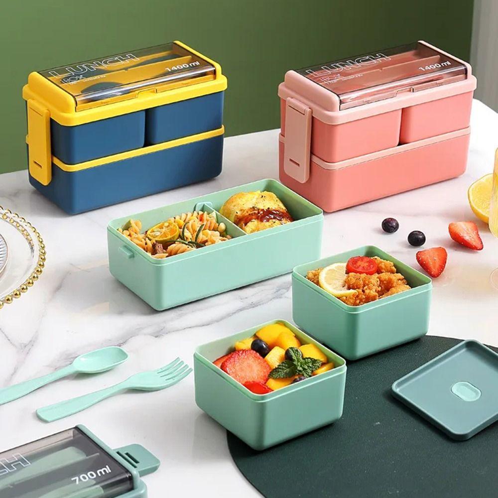Leakproof Design Travel Food Container 700/1400ml Capacity Dinnerware Set Food Lunchbox  Office Use