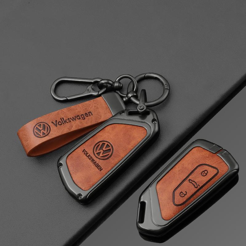 T25Fashion New Double-sided Leather Car Key Case Cover Shell Protection Auto Styling Accessories For VW Volkswagen Golf 8 MK8 Leon