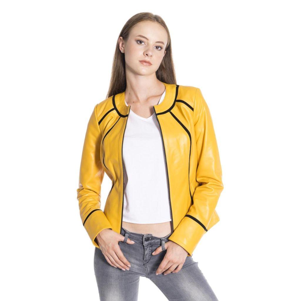 

Женская роскошная желтая куртка из натуральной кожи из натуральной кожи ягненка, пальто, женская куртка, повседневное женское кожаное пальто