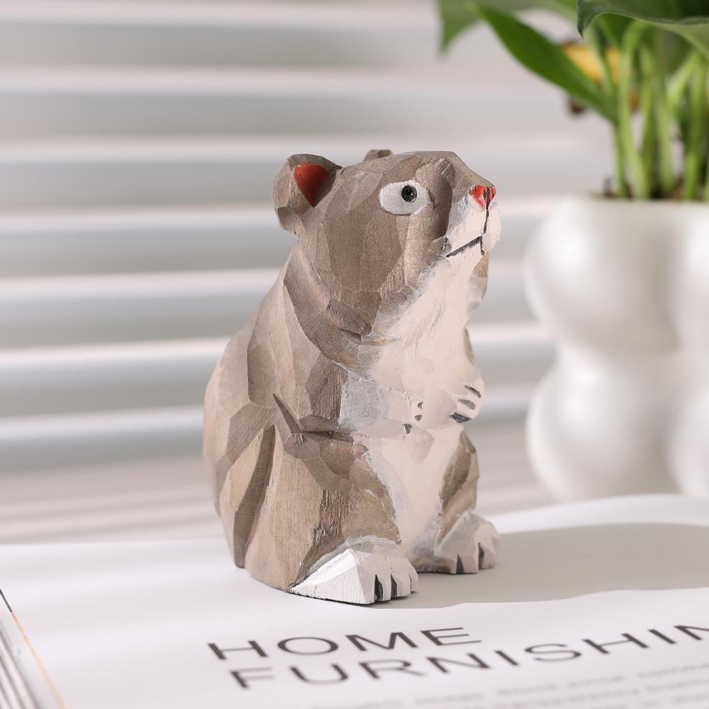Handcrafted Wood Carving  Mouse Desk Decoration Vivid Mouse Figurine Home Decor Handicraft Collection Ornaments Rat Statue
