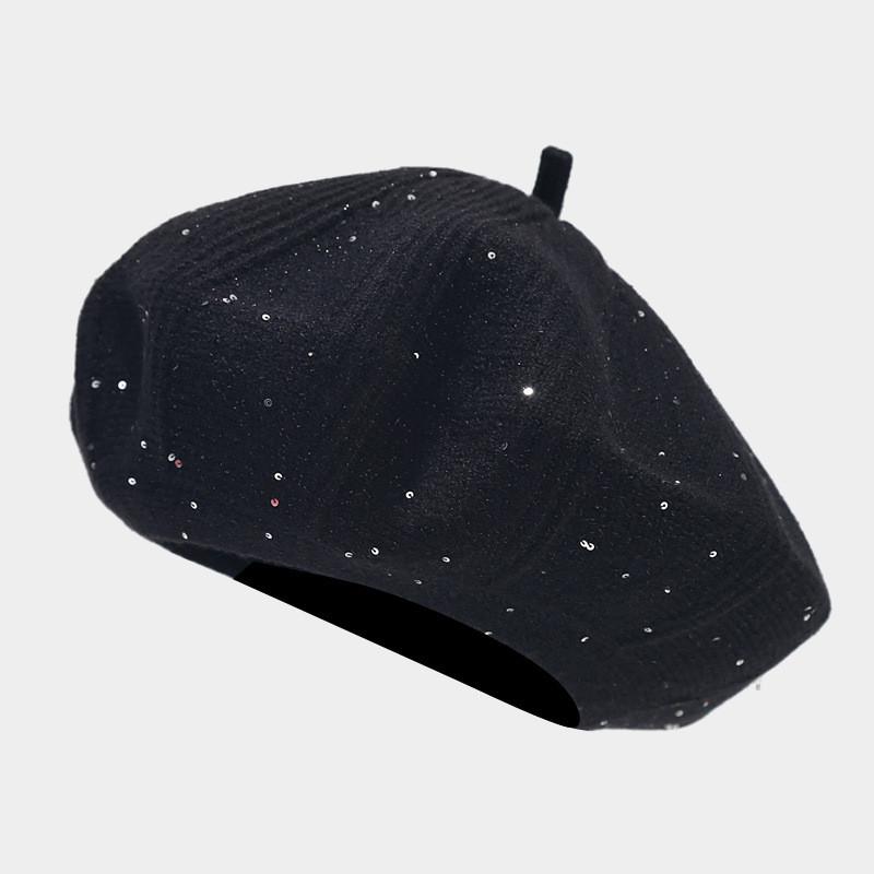 

Vintage Beret Hat For Women With Rabbit Fur Knit Warm Sun Protection Fashion Accessory Black