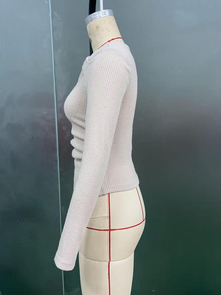 Women's European & American Style Slim Fit Solid Color Knit Base Layer Top - Autumn & Winter Collection