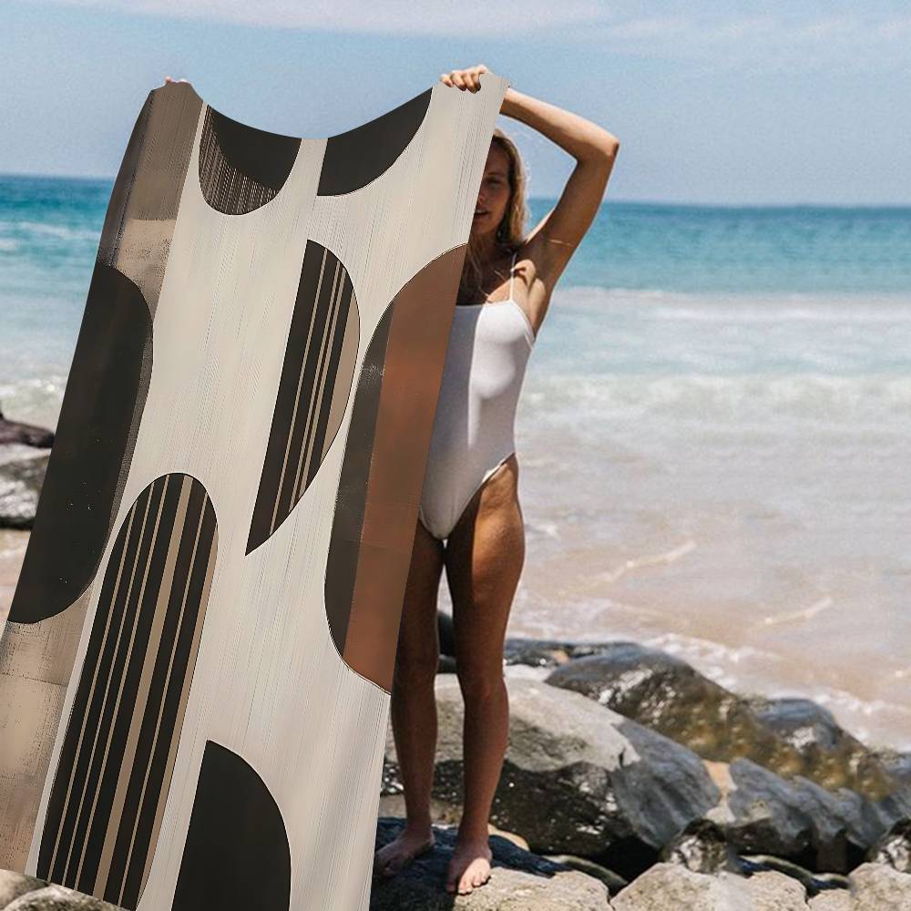 Abstract Retro Zwart Geometrisch Microvezel Strandlaken Absorberend Sneldrogend Zacht Yoga Zwemmen Resort Bergbeklimmen Handdoek