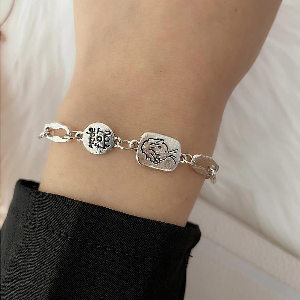 Punk Golden Metal Thick Chain Bracelets for Women Men Pentagram Heart Beads Pendant Charm Bracelet Set Fashion Jewelry