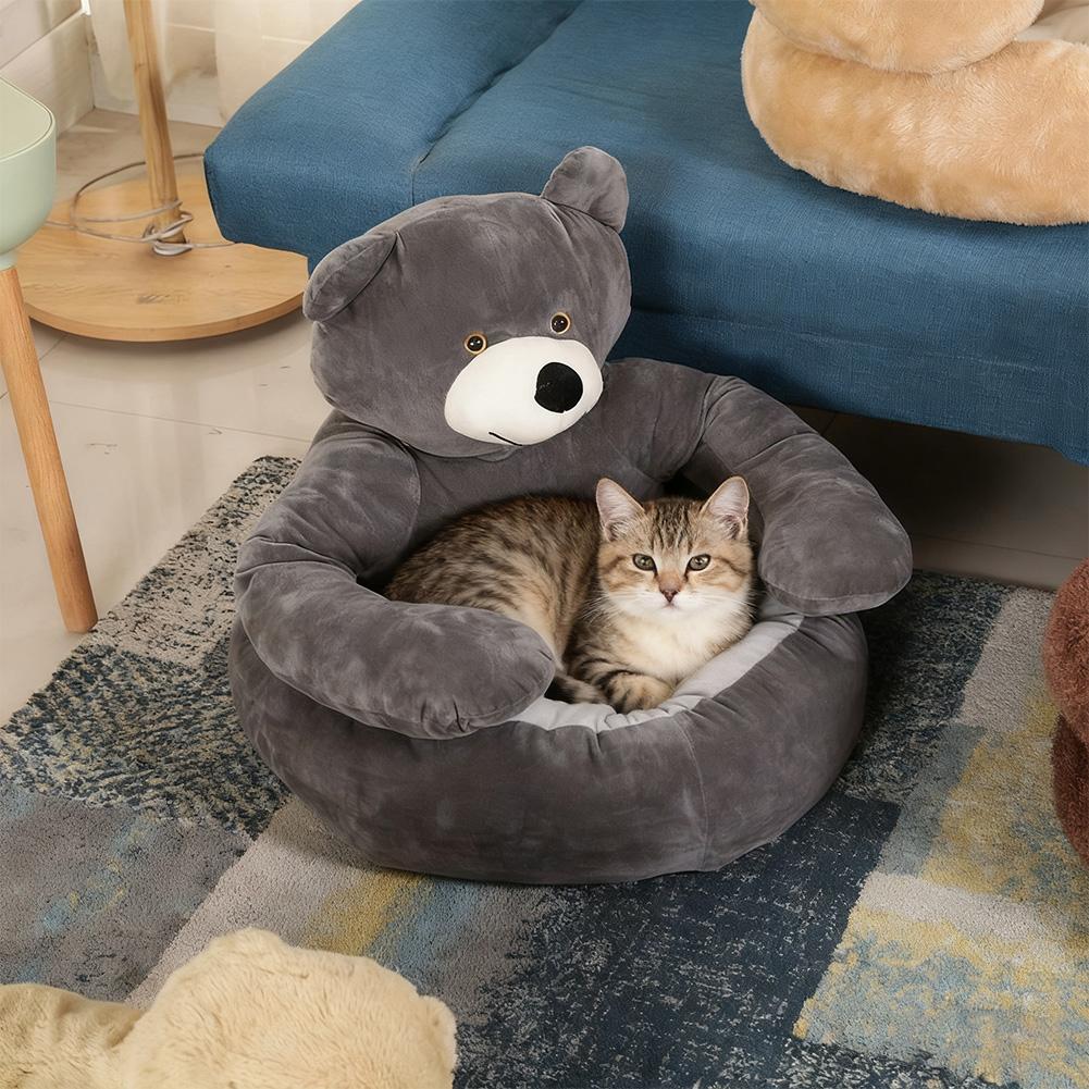 Warm Pet Nest Teddy Bear Dog Bed Cozy Fluffy Plush Cat Sofa Bed Non-Slip Detachable Warm Cuddle Bed for Cats Dogs